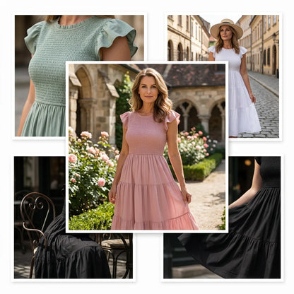 💝Reducere de 50%💝Femei de vară Casual Flutter scurt Midi rochie💥
