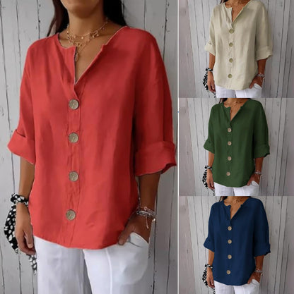 Cămașă largă pentru femei, cu nasturi, la modă