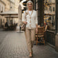 Set din 2 piese pentru femei: bluză casual cu decolteu în V și pantaloni cu talie înaltă