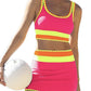 Set de bikini sportiv din nylon în trei piese, cu blocuri de culori – talie înaltă cu efect de slăbire a abdomenului 👙