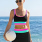 Set de bikini sportiv din nylon în trei piese, cu blocuri de culori – talie înaltă cu efect de slăbire a abdomenului 👙