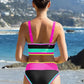 Set de bikini sportiv din nylon în trei piese, cu blocuri de culori – talie înaltă cu efect de slăbire a abdomenului 👙