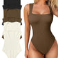 💟Body sexy cu nervuri, bretele, decolteu pătrat, fără mâneci și fără burtă, pentru controlul burticii🩱✨