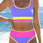 Set de bikini sportiv din nylon în trei piese, cu blocuri de culori – talie înaltă cu efect de slăbire a abdomenului 👙