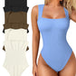 💟Body sexy cu nervuri, bretele, decolteu pătrat, fără mâneci și fără burtă, pentru controlul burticii🩱✨