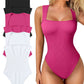 💟Body sexy cu nervuri, bretele, decolteu pătrat, fără mâneci și fără burtă, pentru controlul burticii🩱✨