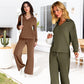 Compleu Casual 2 Piese, Bluza cu Fermoar și Pantaloni Largi cu Șnur, Tricotat Moale — 6 Culori
