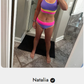 Set de bikini sportiv din nylon în trei piese, cu blocuri de culori – talie înaltă cu efect de slăbire a abdomenului 👙