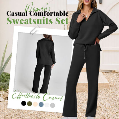 Compleu Casual 2 Piese, Bluza cu Fermoar și Pantaloni Largi cu Șnur, Tricotat Moale — 6 Culori