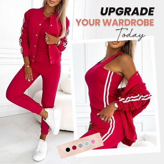 🔥 Set de jachetă, pantaloni și vestă în stil baseball pentru femei
