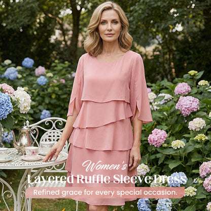 💖Rochie elegantă pentru femei, cu mâneci cu volane, în straturi – Stil natural pentru orice ocazie💃