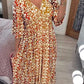 🌸 Rochie Lungă cu Print și Decolteu V, Talie Elastică cu Şniur, Feminină și Elegantă pentru Vară ✨