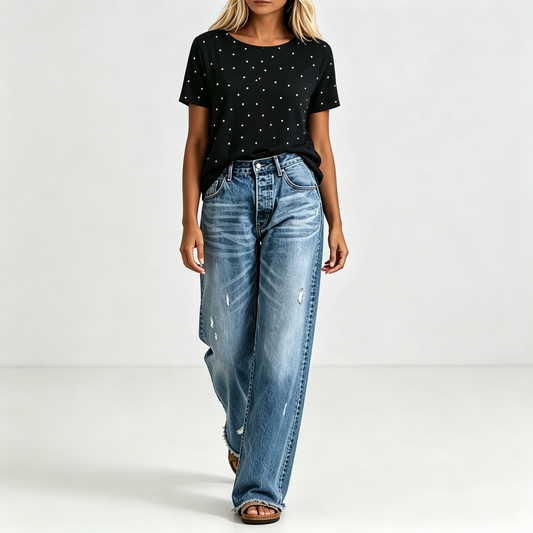 👖Blugi retro pentru femei, croiți drept, cu talie joasă