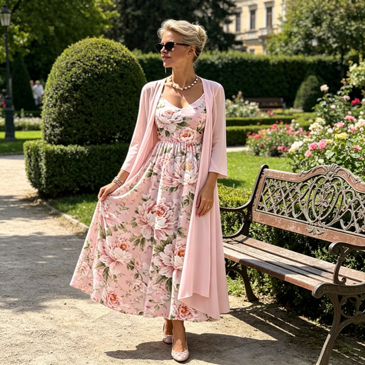 Set elegant de rochie cu imprimeu floral, din două piese, pentru femei