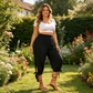 ☀️Pantaloni capri casual pentru femei, cu talie elastică
