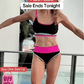 Set de bikini sportiv din nylon în trei piese, cu blocuri de culori – talie înaltă cu efect de slăbire a abdomenului 👙