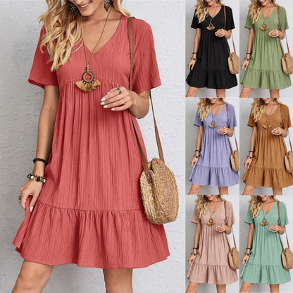 【S-3XL】👗Rochie lungă casual cu mânecă scurtă