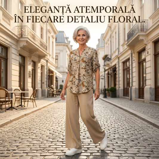 🥰Set de bluză florală și pantaloni largi pentru femei, în 2 piese✨