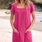 👗 Rochie casual pentru femei cu buzunar cu gât pătrat, cu mânecă scurtă și buzunare