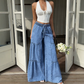 👖 Designul în două părți face ca picioarele să pară mai lungi 💓 Pantaloni evazați cu talie înaltă pentru femei 👇
