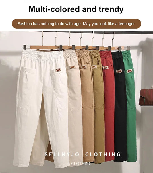✨ Pantaloni din bumbac prevăzuți cu talie elastică și picior lat confortabil