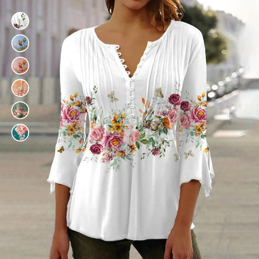 🌺Tricou cu imprimeu și decolteu în V pentru femei✨