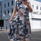 🌸Rochie florală cu mânecă scurtă, cu gât rotund, lejeră💃