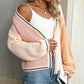 Pulover cardigan tricotat scurt Color-Block pentru femei