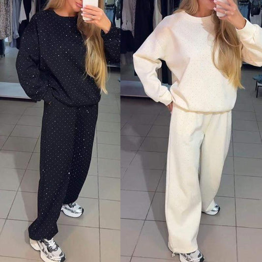 ✨Hanorac sport casual pentru femei cu gât rotund și pantaloni Jogger Set din 2 piese