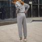 📦📦Set 2 piese sport casual pentru femei - bluză cu fermoar pe jumătate cu rever și jogger asortat