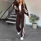 🔥 Jachetă cu fermoar cu dungi pentru femei și pantaloni casual 2-Piece Set