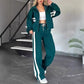 🔥 Jachetă cu fermoar cu dungi pentru femei și pantaloni casual 2-Piece Set