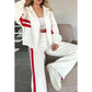 🔥 Jachetă cu fermoar cu dungi pentru femei și pantaloni casual 2-Piece Set