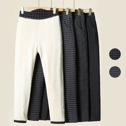 Femei confortabile cald îngroșat Stretch căptușit Plaid pantaloni