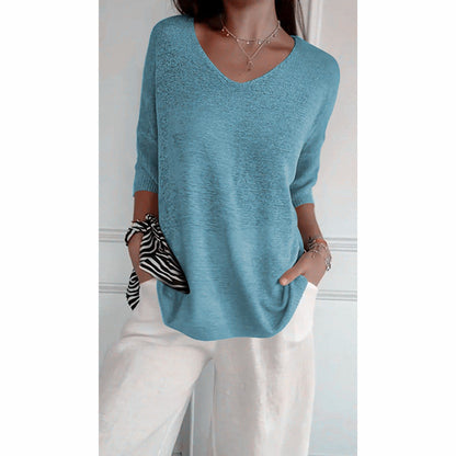 📢📢REDUCERE DE 60%!! ✨👚Bluză minimalistă din tricot – material moale, stil lejer pentru fiecare zi și croială versatilă ☕