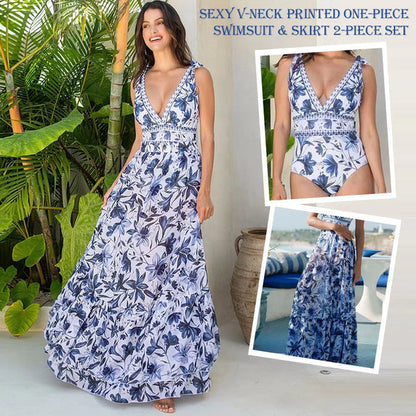 🌸Cel mai bine vândut! 🩱Costum de baie cu decolteu în V și fustă💃