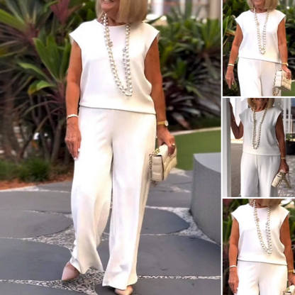 Set de pantaloni și top fără mâneci cu gât rotund pentru femei