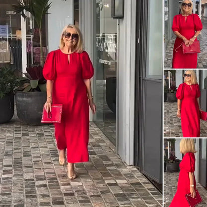 👗 Rochie cu mânecă cu bule din bumbac și in