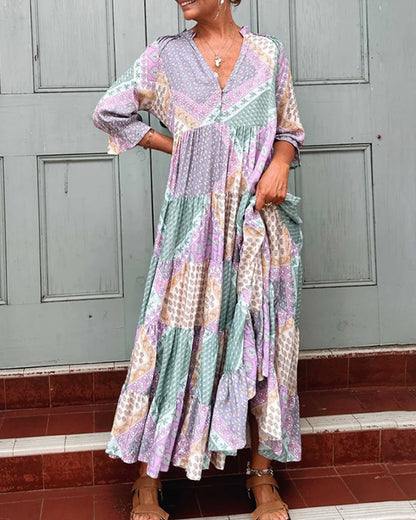 【M-3XL】🌈Rochie imprimată cu mâneci șapte sferturi