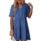 🌈Rochie casual pentru femei, cu guler în V, volane, croială A, lejeră, tip cămașă