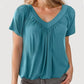💖 V-Neck Casual plisat cu mânecă scurtă Top