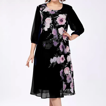 🎁🌸Elegant florale imprimare rotund gât rochii de femei