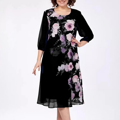 🎁🌸Elegant florale imprimare rotund gât rochii de femei