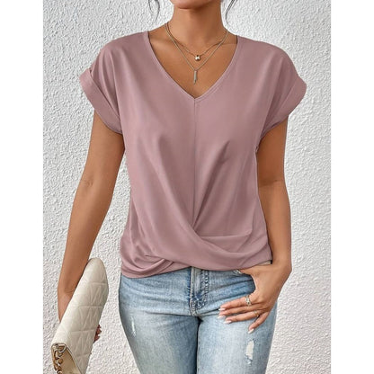 👚Tricou Elegant cu Mâneci Scurte și Decolteu în V