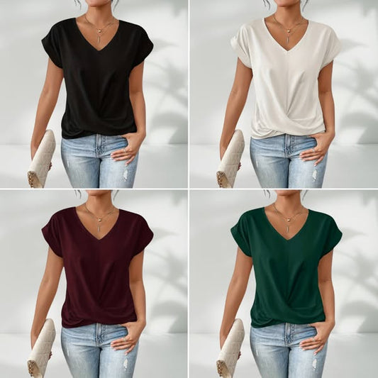 👚Tricou Elegant cu Mâneci Scurte și Decolteu în V