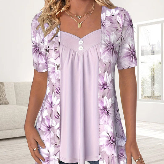 💖Top neregulat floral patchwork pentru femei