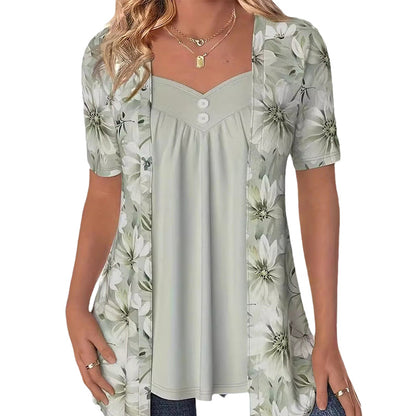 💖Top neregulat floral patchwork pentru femei