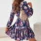 🌴Oferte speciale de vară🌴Model floral de talie-Cinching  Rochie cămașă cu volane