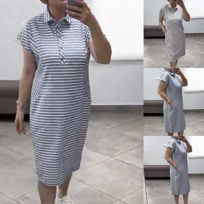 Rochie casual cu mânecă scurtă și dungi pentru femei