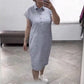 Rochie casual cu mânecă scurtă și dungi pentru femei